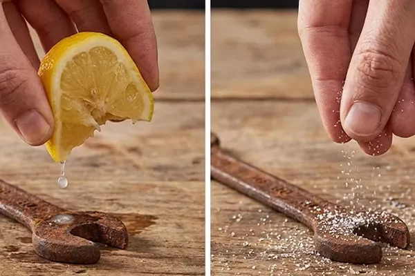 از بین بردن زنگ زدگی با سرکه، نمک و آبلیمو